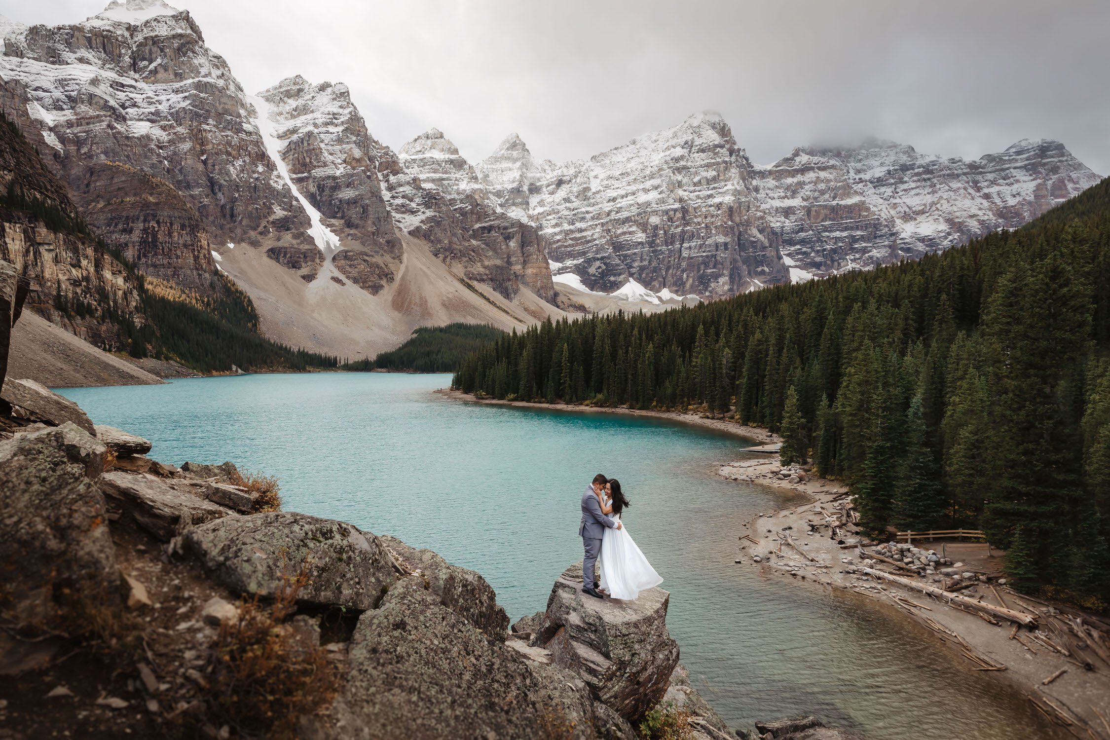 Hiking Engagement Photography at Moraine Lake and Larch Valley
