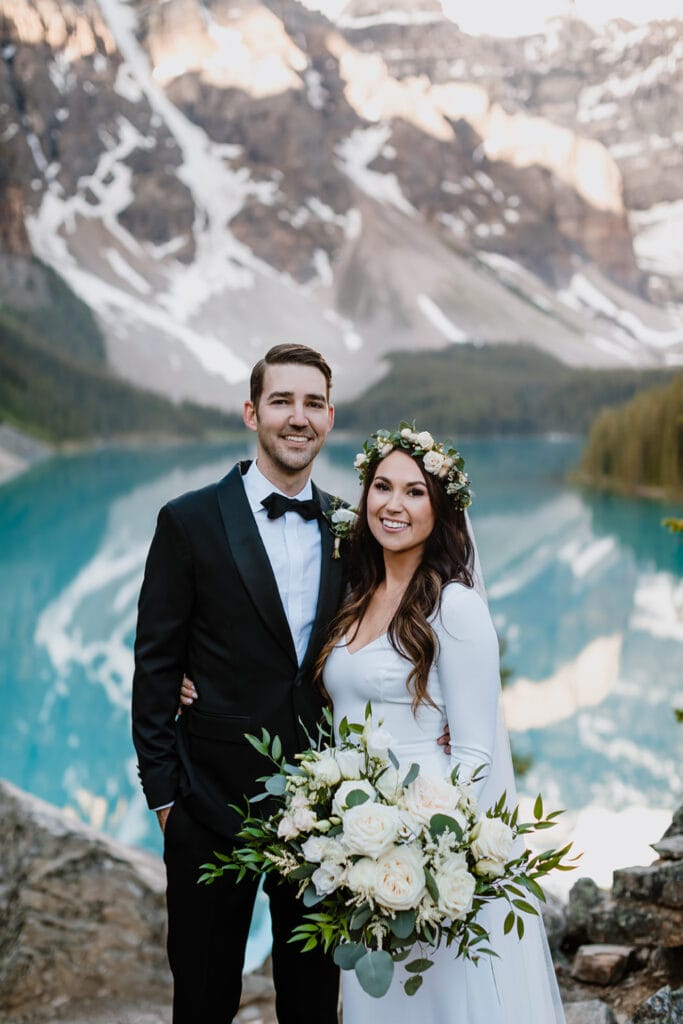 wedding photo closeup at Moraine Lake